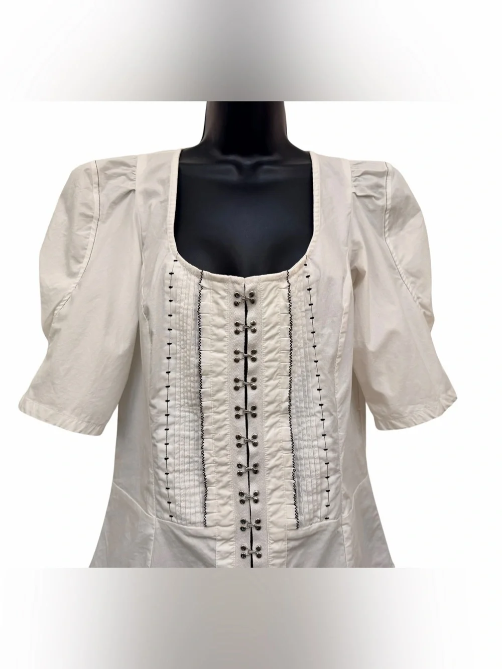 Anthropologie White Corset Hook & Eye Puff Sleeve Tunic Top Medium